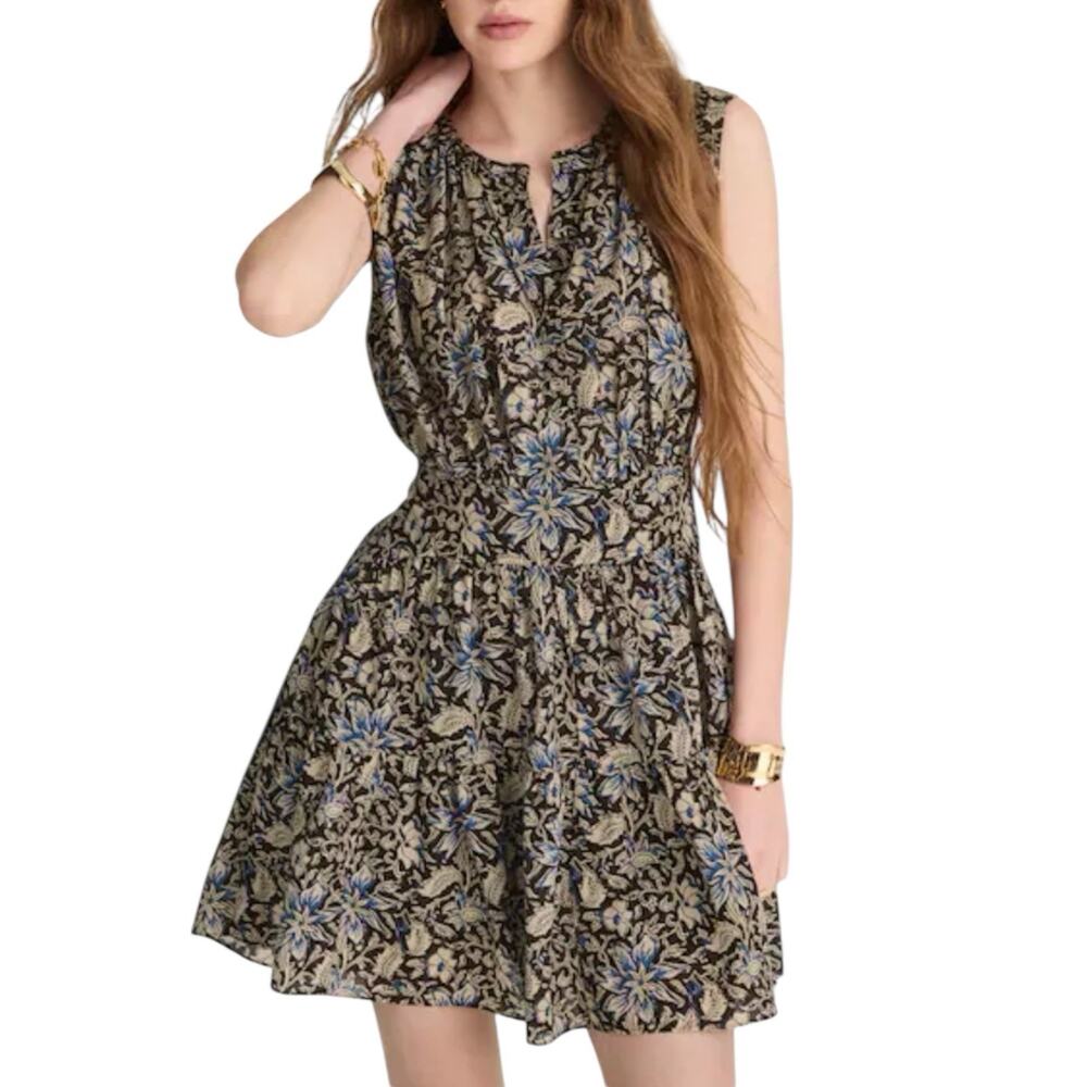 NWT Madewell Gathered Button Front Mini Dress Dark Carob Floral Size Medium